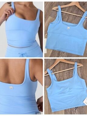 Vuori Alltheform Support Tank Top NWT Blue Built-In Bra Scooped Neckline Cropped